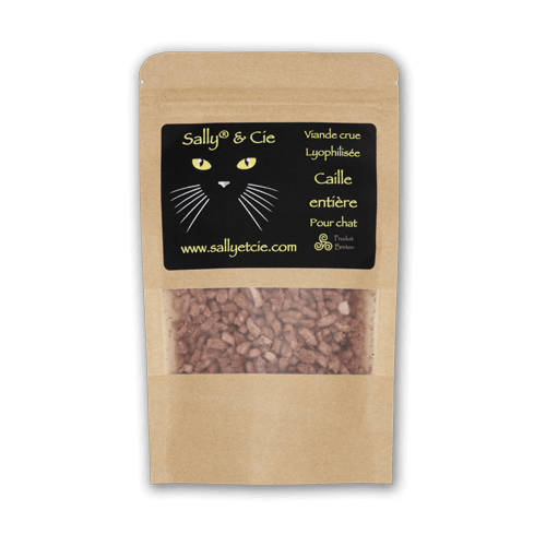 Caille entiere 30g croquettes barf chat