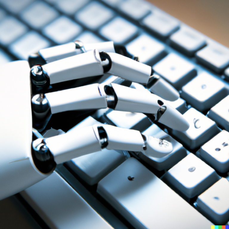 DALL·E 2023 02 23 15.41.24 main de robot ecrivant sur un clavier